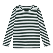 BIRKHOLM Stribet Rib Bluse Perfekt Hvid & Platan Grøn